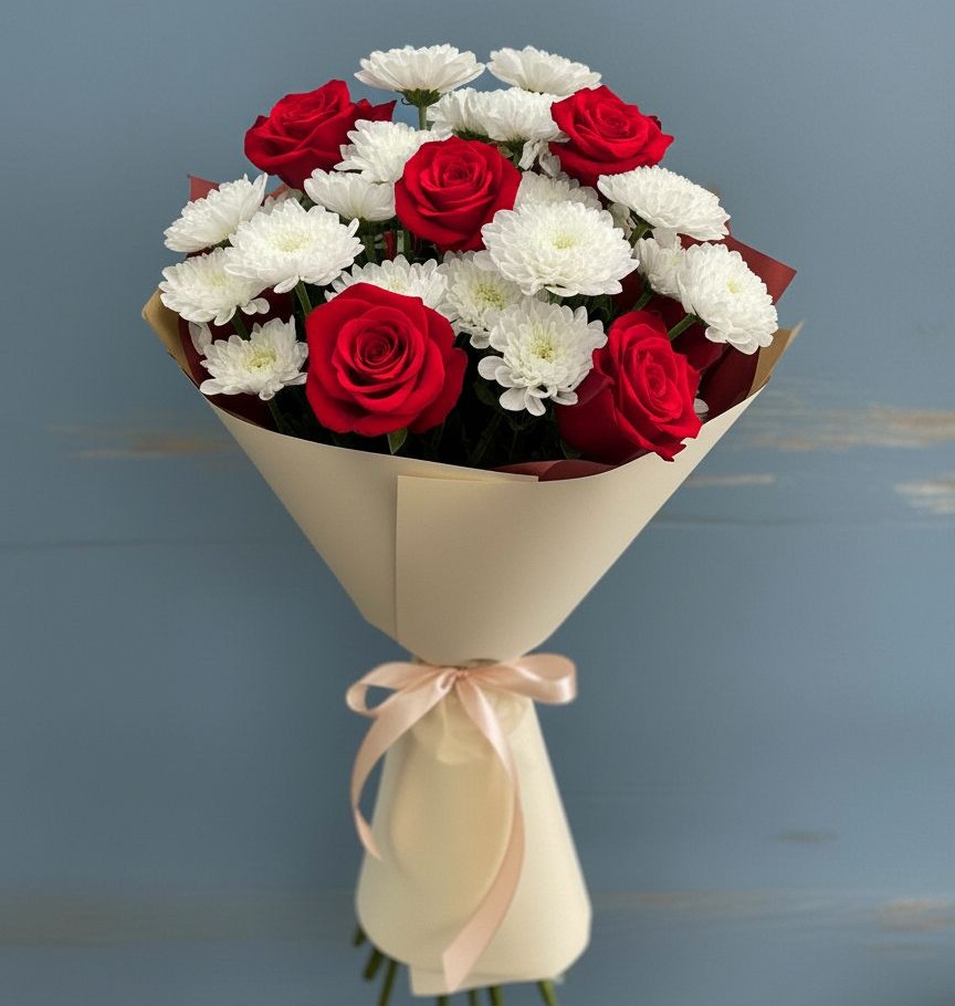 Букет цветов из: Розы и Хризантемы в Городище