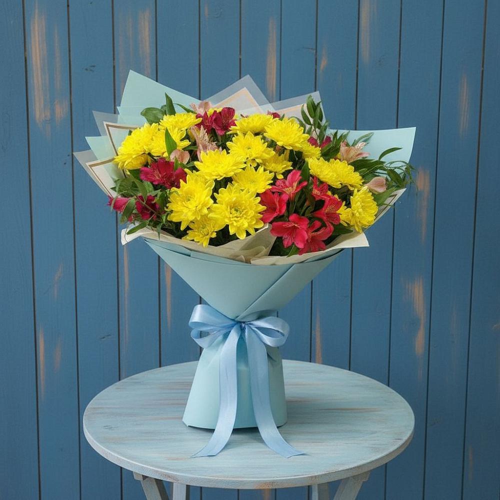 Букет цветов из: Альстромерии и Хризантемы в Городище