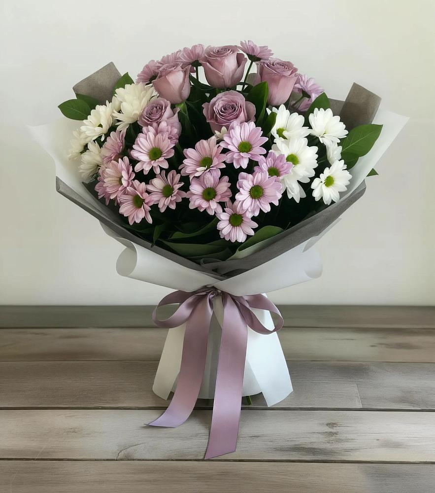 Букет цветов из: Хризантемы и Розы в Городище