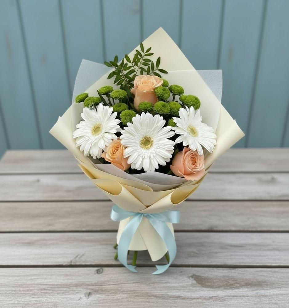 Букет цветов из: Герберы, Розы и Хризантемы в Городище