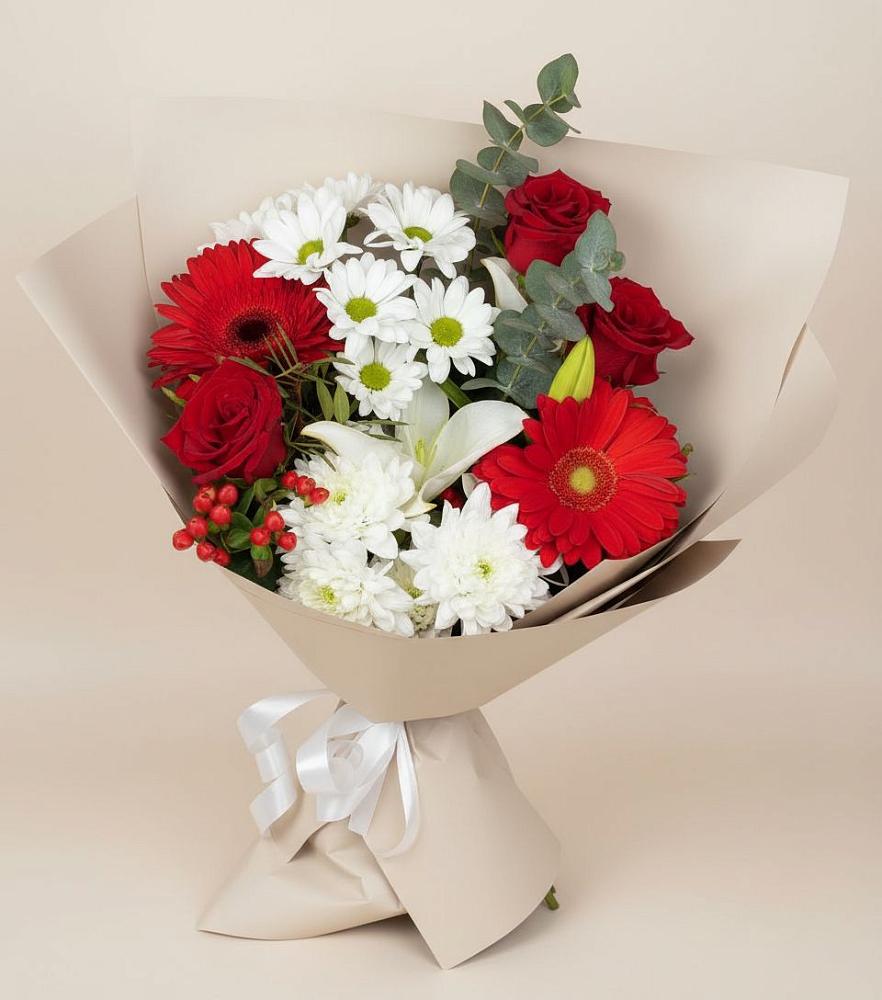Букет цветов из: Розы, Хризантемы, Герберы и Лилии в Городище