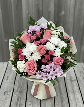 Букет цветов из:  Альстромерии, Гвоздики, Розы и Хризантемы в Городище
