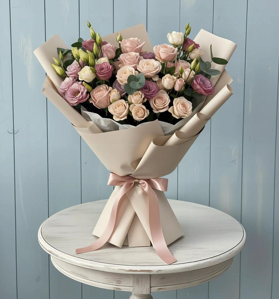 Букет цветов из: Розы и Лизиантусы в Городище