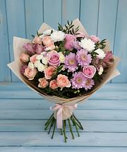 Букет цветов из:  Хризантемы, Розы и Альстромерии в Городище