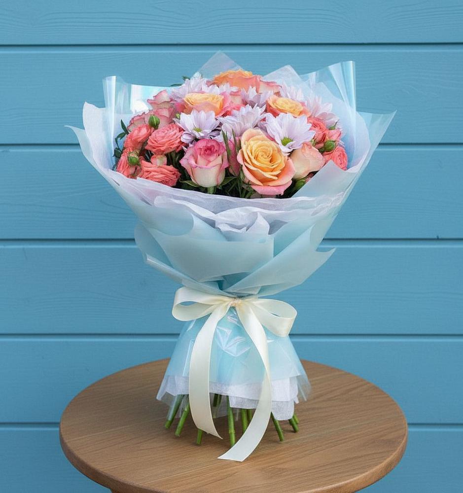 Букет цветов из: Хризантемы и Розы в Городище