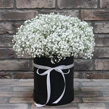 Цветочная композиция из Гипсофила в шляпной коробке в Городище