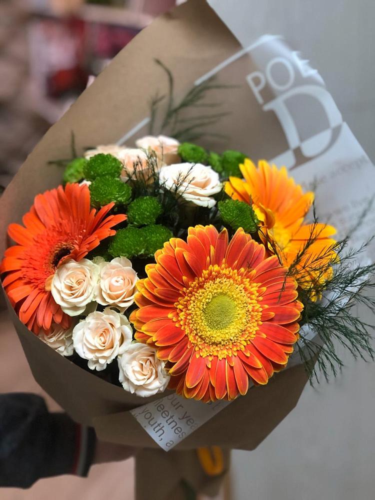 Букет цветов из: Герберы, Хризантемы и Розы в Городище