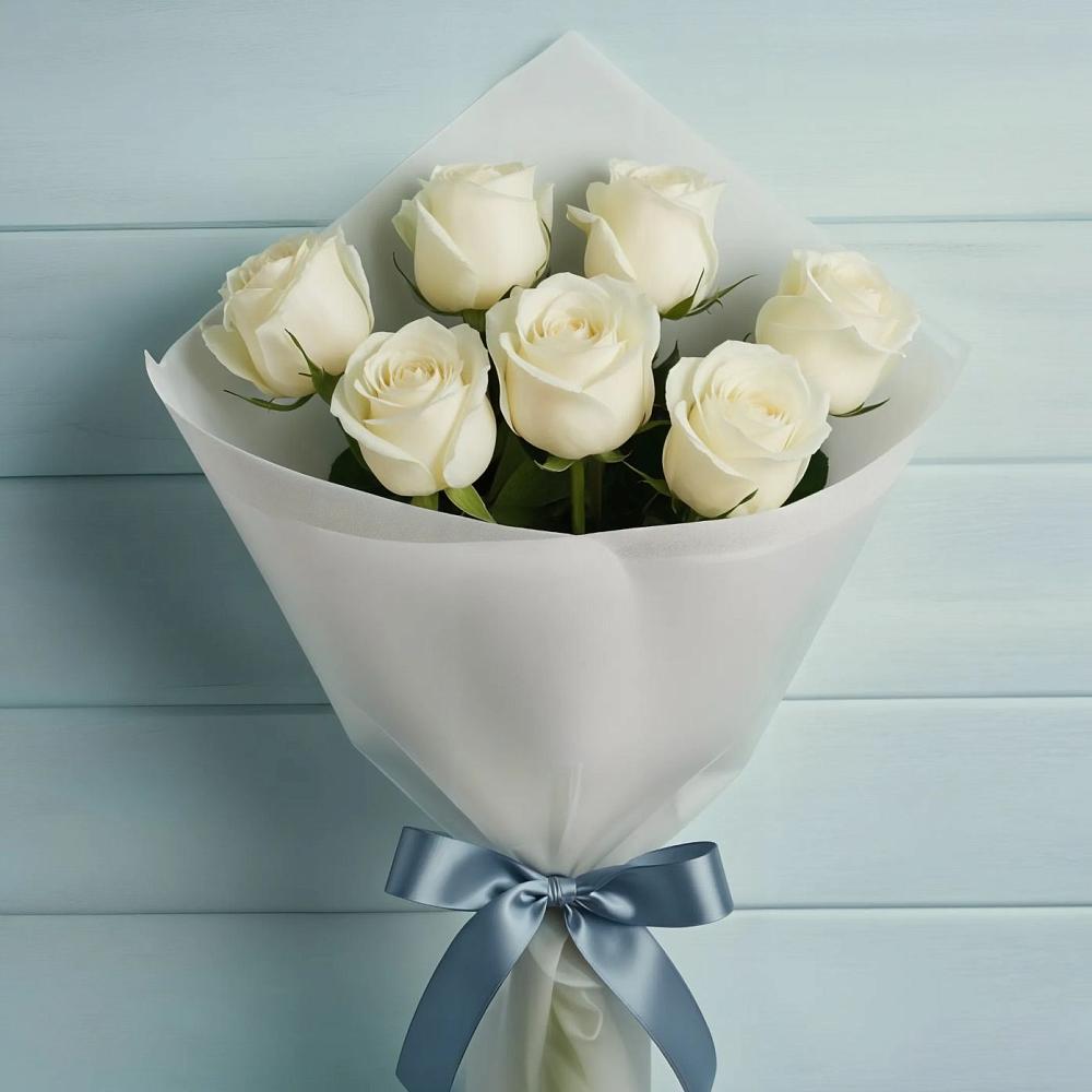 Букет 7 Белых роз Эдлесс Лав в Городище